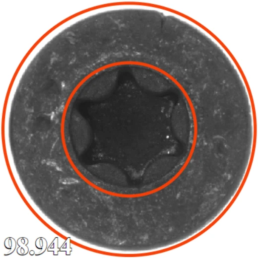 Bolt head sample showing a visible crack in the inspection image
