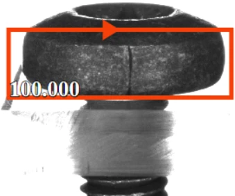 Reconfigured side-view inspection test of a bolt head sample