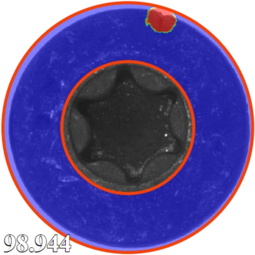 Recorded top-view segmentation of a crack in a selected bolt head