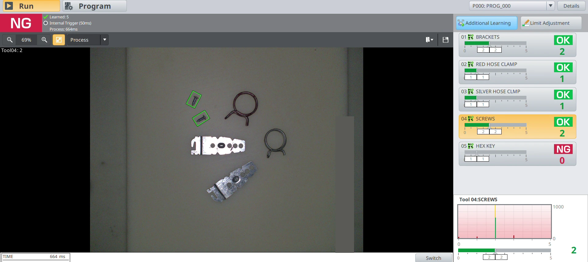 Kit test display showing the missing-hex-key condition