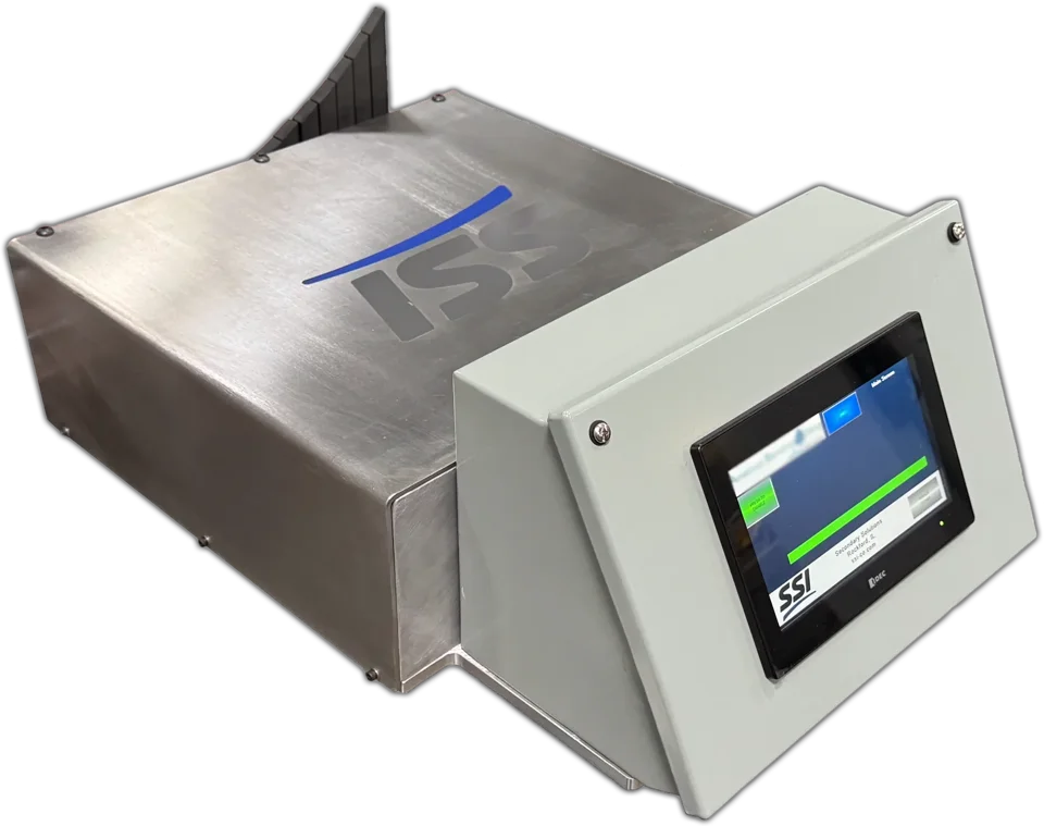 SSI high-speed knockoff reject platform on a production conveyor.